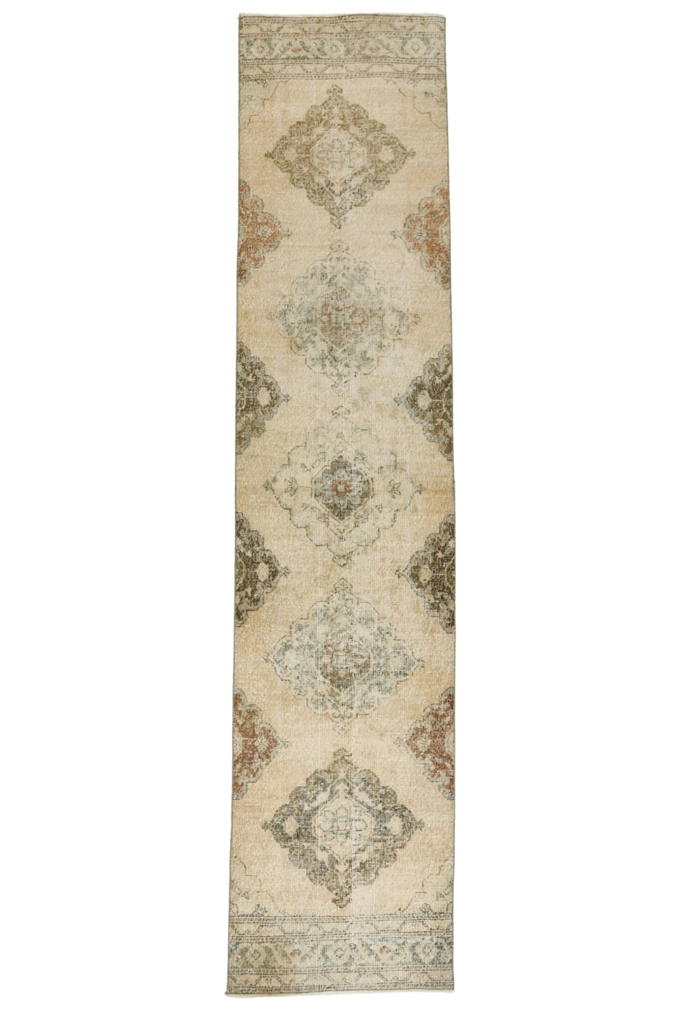 El Dokuma Pastel Renkli Antika Halı / Kepez 81 x 367 cm