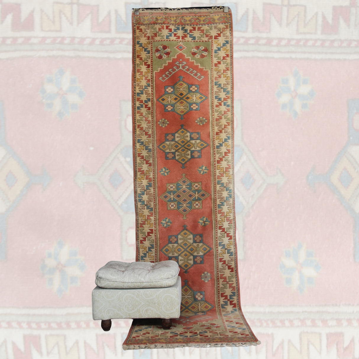 Vintage Handmade Pink Runner - 2x9 ft | Wool Tribal Turkish Rug for Hallway