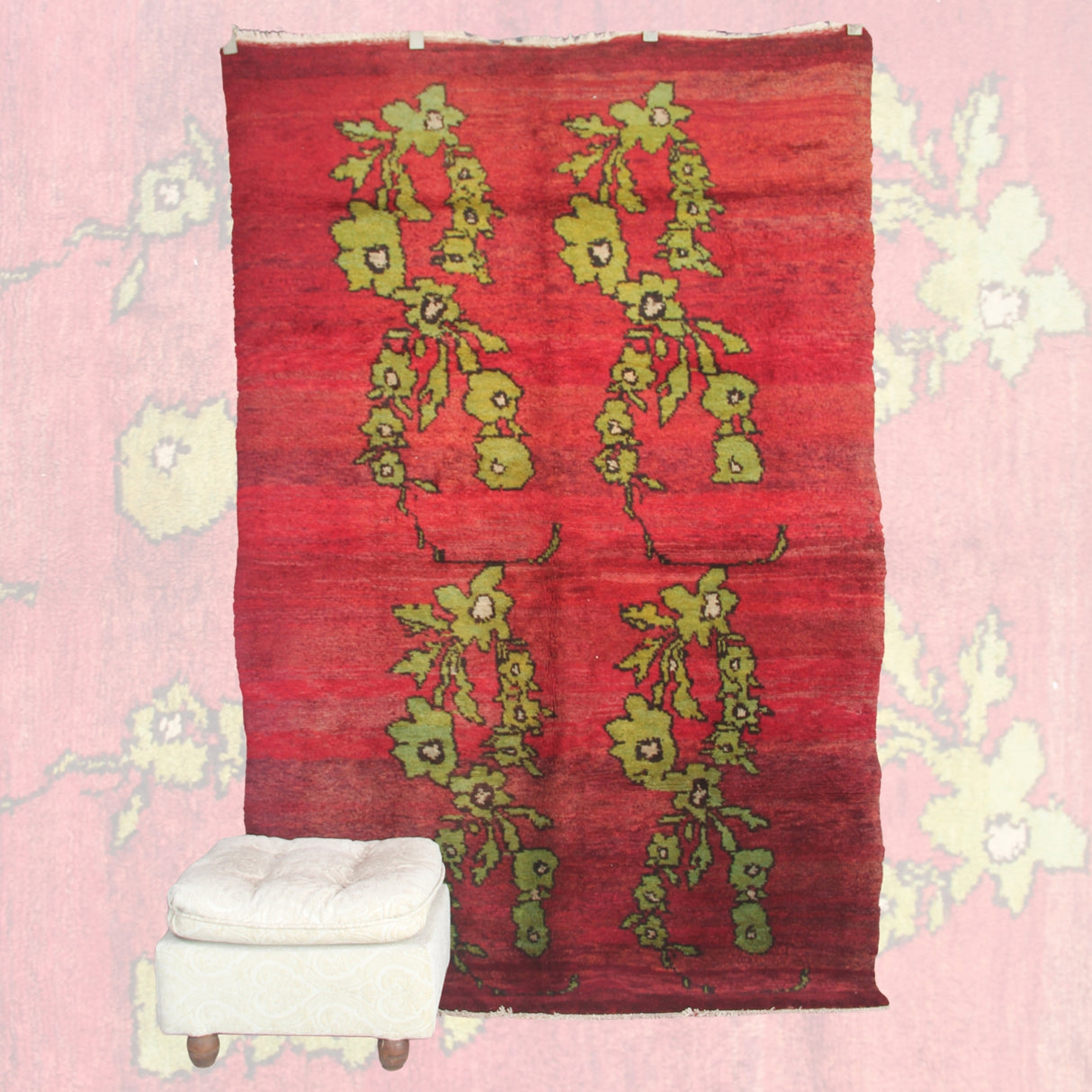 Vintage Handmade Turkish Rug - 5x7 ft | Red Wooly Floral Rug for Bedroom