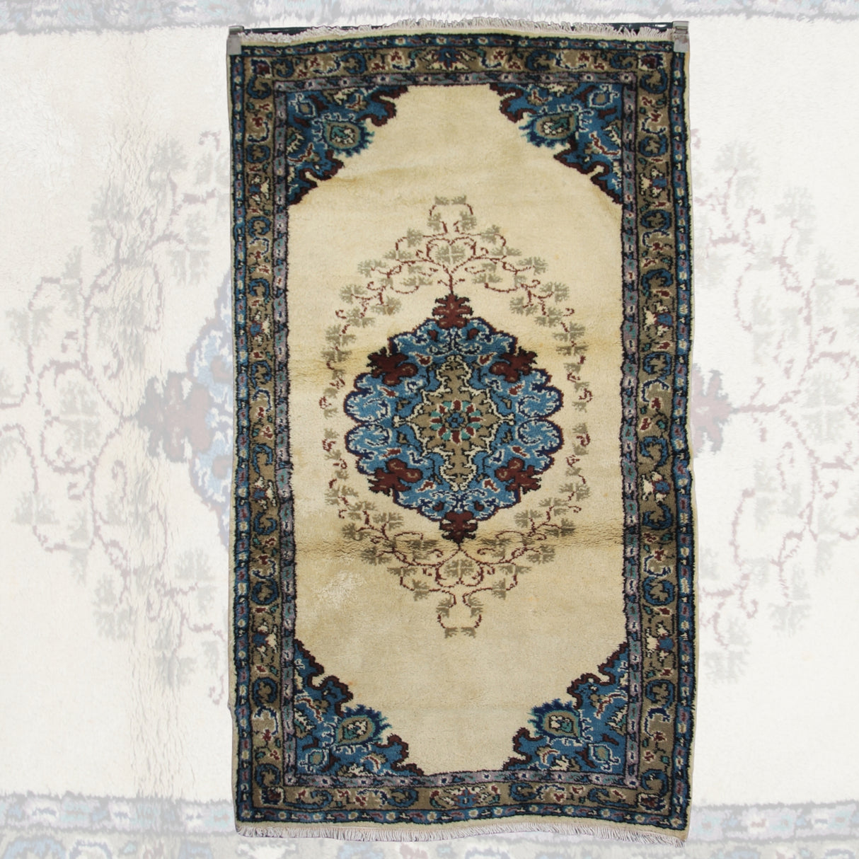 Vintage Beige Oushak Rug - 3x5 ft | Handmade Rustic Turkish Carpet for Area