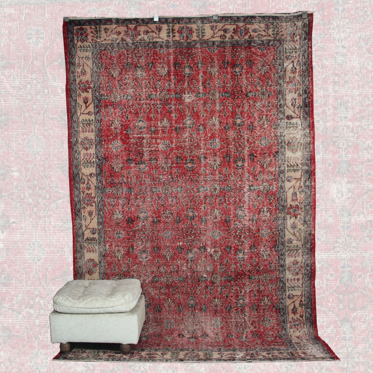 Vintage Red Oushak Rug - 5x9 ft | Wool Rustic Turkish Carpet for Living Room