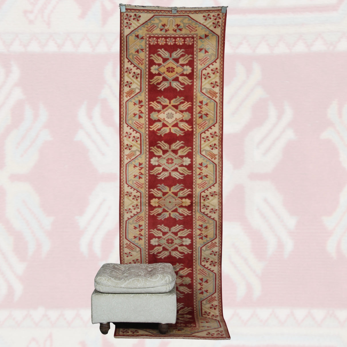 Vintage Wool Turkish Rug - 2x9 ft | Handmade Tribal Oushak Carpet for Hallway