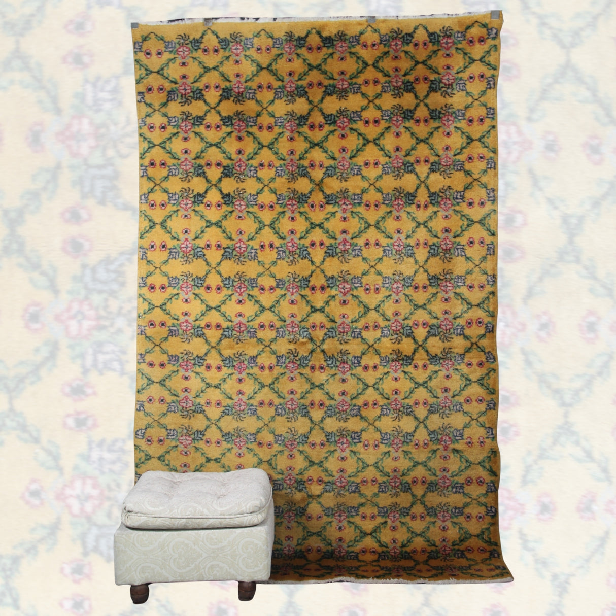 Vintage Handmade Yellow Rug - 5x8 ft | Wool Anatolian Oushak Carpet for Bedroom