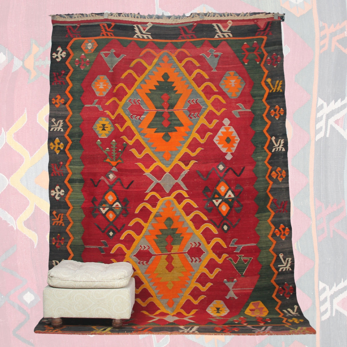 Curated Vintage Red Kilim - 6x9 ft | Handmade Anatolian Rug for Rustic Area