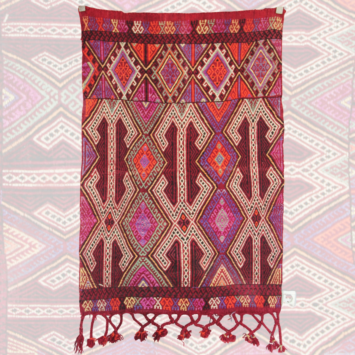 Vintage Tribal Kilim Rug - 3x5 ft | Red Rustic Turkish Rug for Area