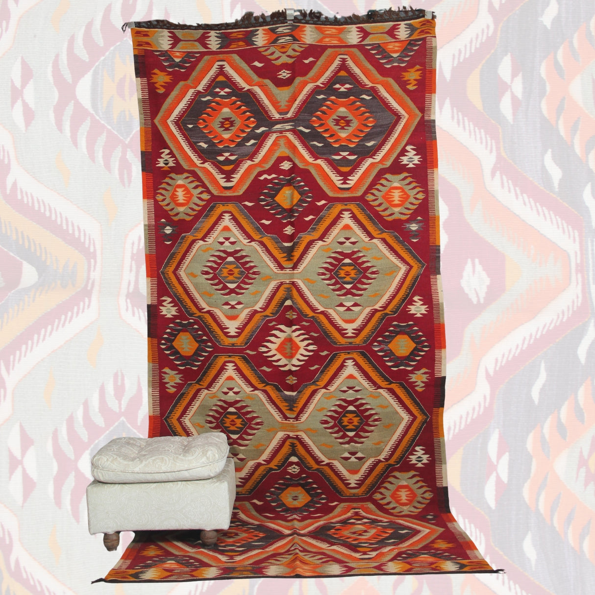 Vintage Red Southwestern Rug - 4x9 ft | Handmade Anatolian Rustic Kilim