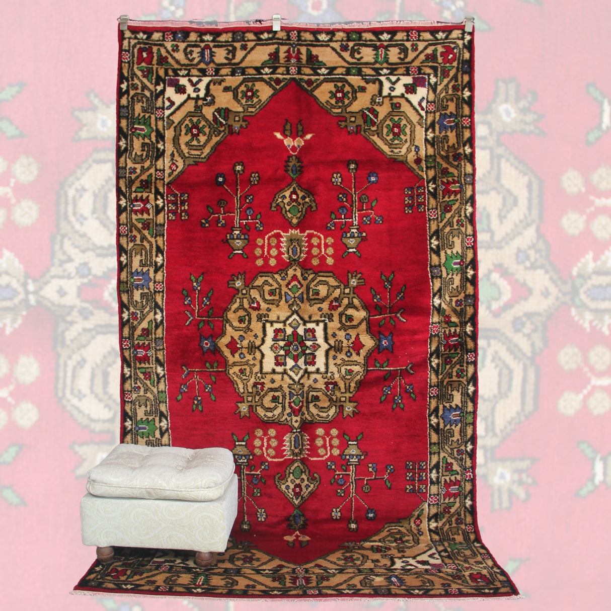Curated Vintage Anatolian Rug - 5x9 ft | Red Handmade Turkish Carpet for Area