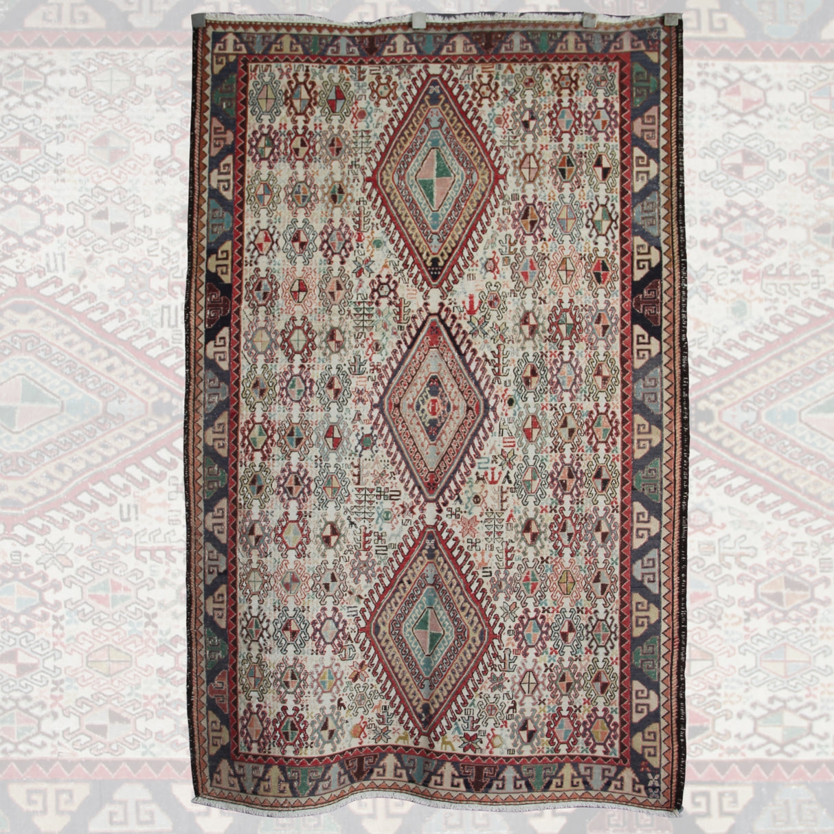 Vintage Beige Soumak Kilim - 4x6 ft | Wool Handmade Rustic Rug for Living Room