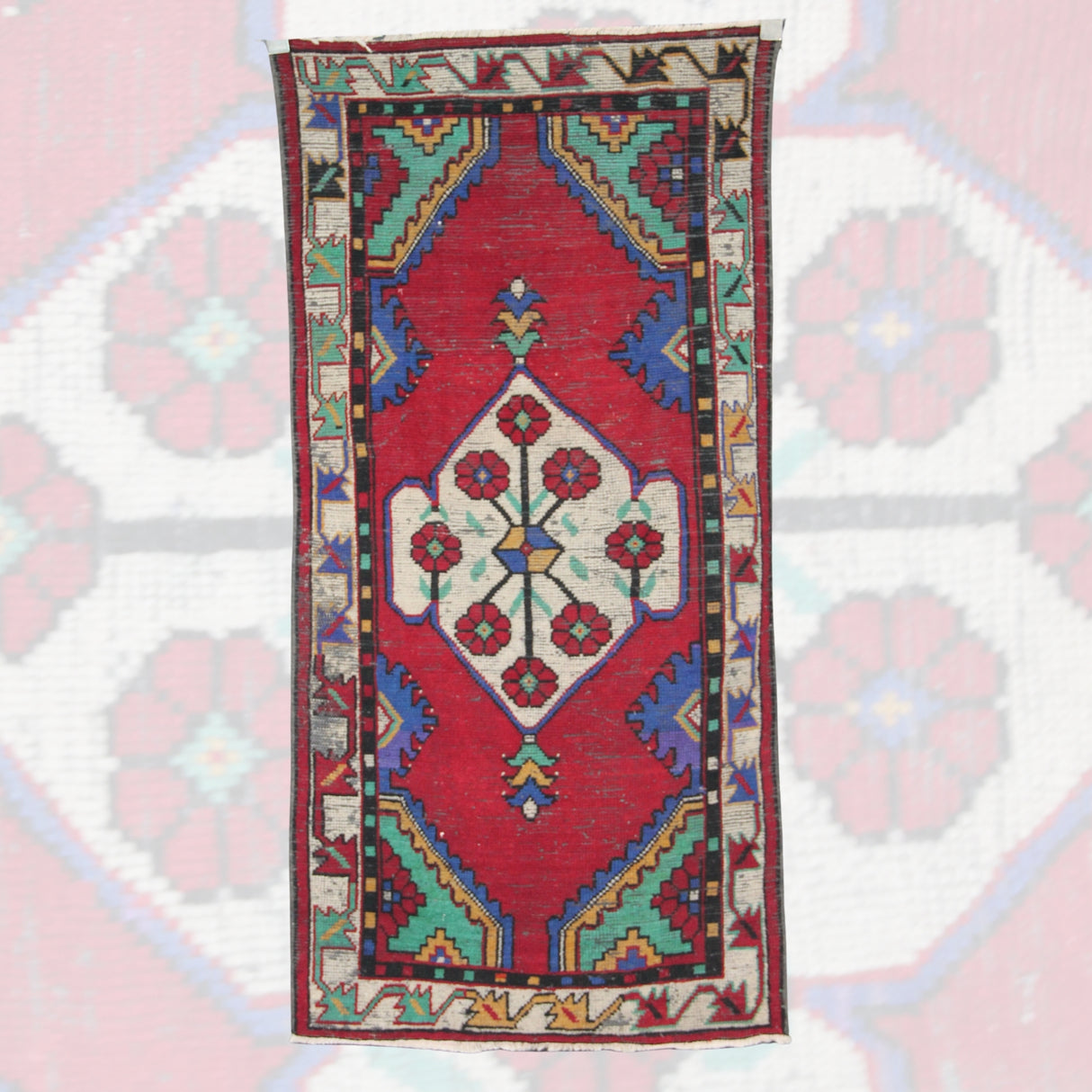 Vintage Handmade Red Carpet - 2x5 ft | Wool Rustic Turkish Area Rug