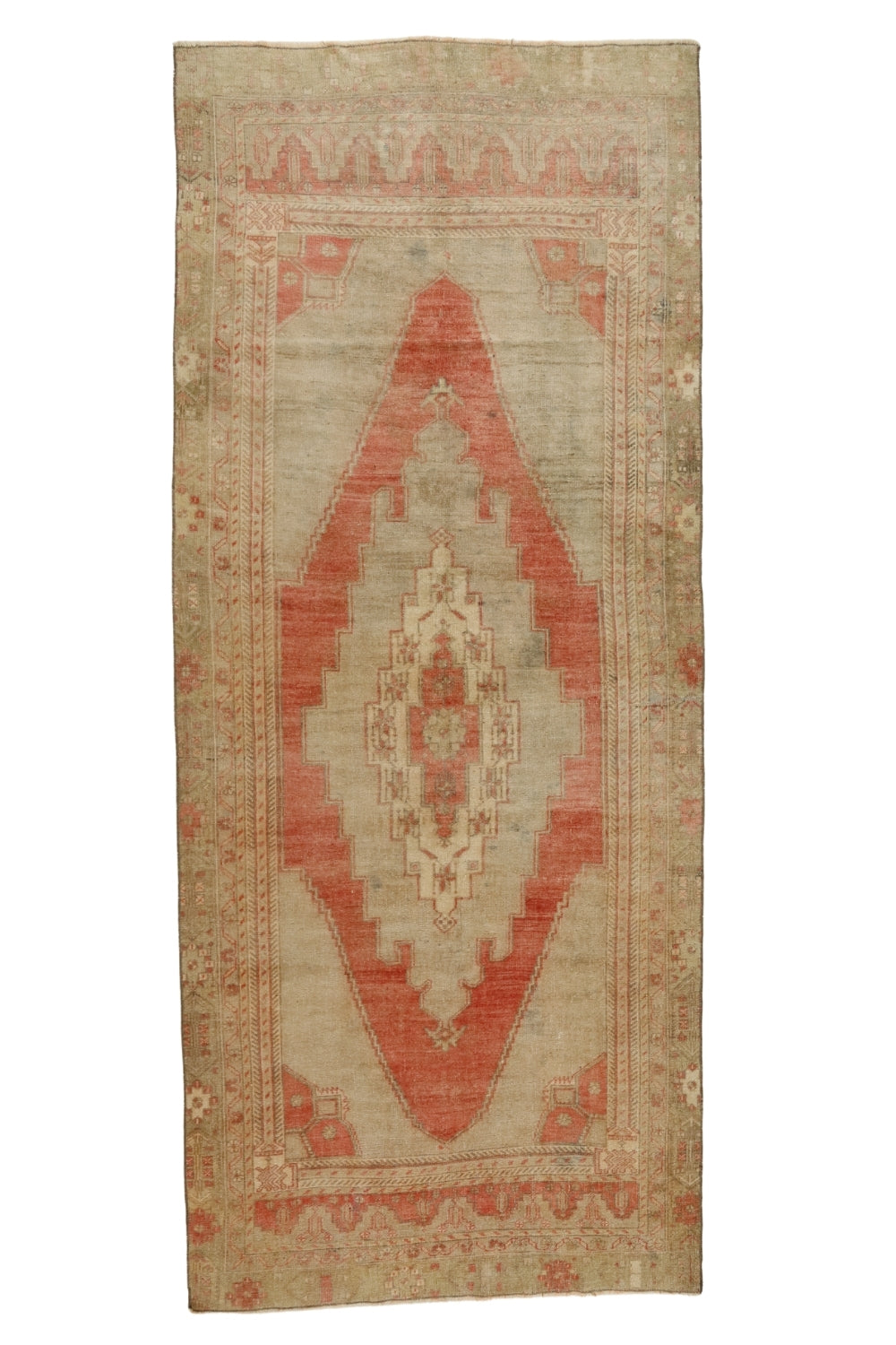 Pastel Kırmızı El Dokuma Antika Halı / Dodurga 133 x 326 cm