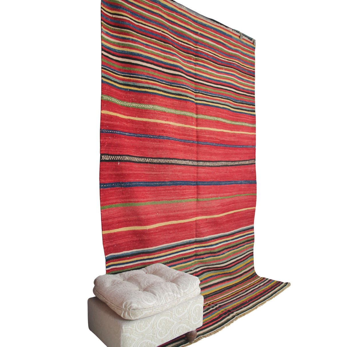 Vintage Striped Red Kilim - 5x8 ft | Bohemian Tribal Turkish Rug for Area