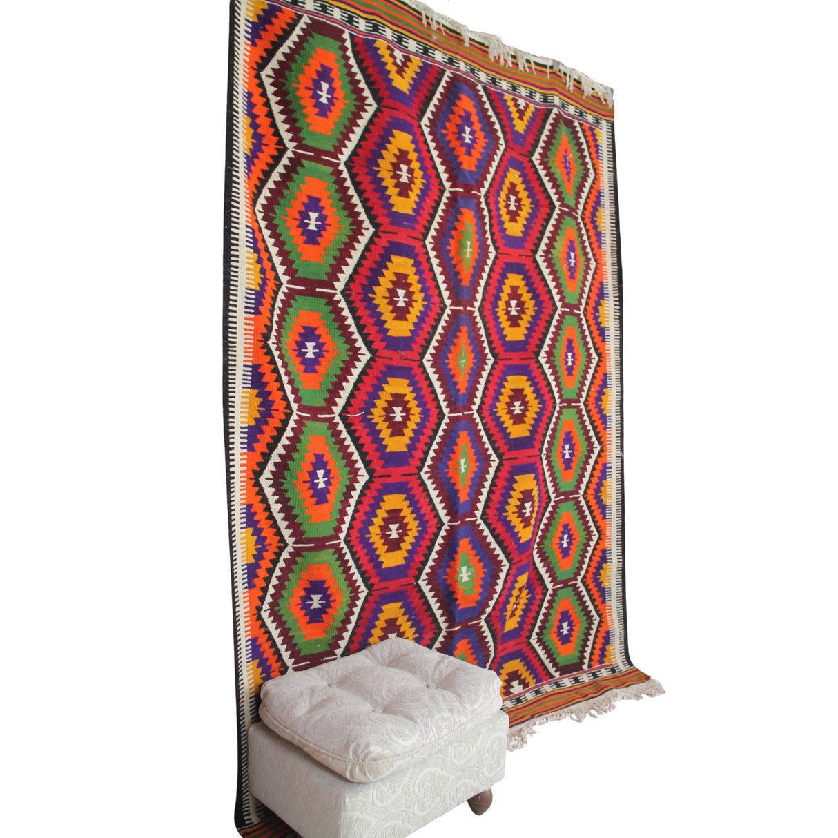 Curated Vintage Kilim Rug - 5x8 ft | Red Geometric Turkish Carpet for Area