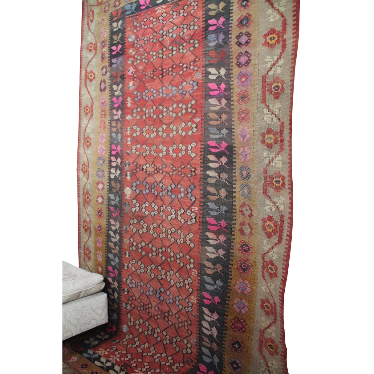 Vintage Curated Antique Kilim - 5x9 ft | Handmade Red Floral Turkish Rug
