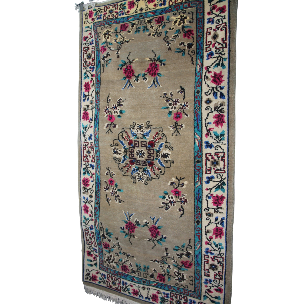 Curated Vintage Wool Rug - 3x6 ft | Brown Floral Handmade Rug for Bedroom Area