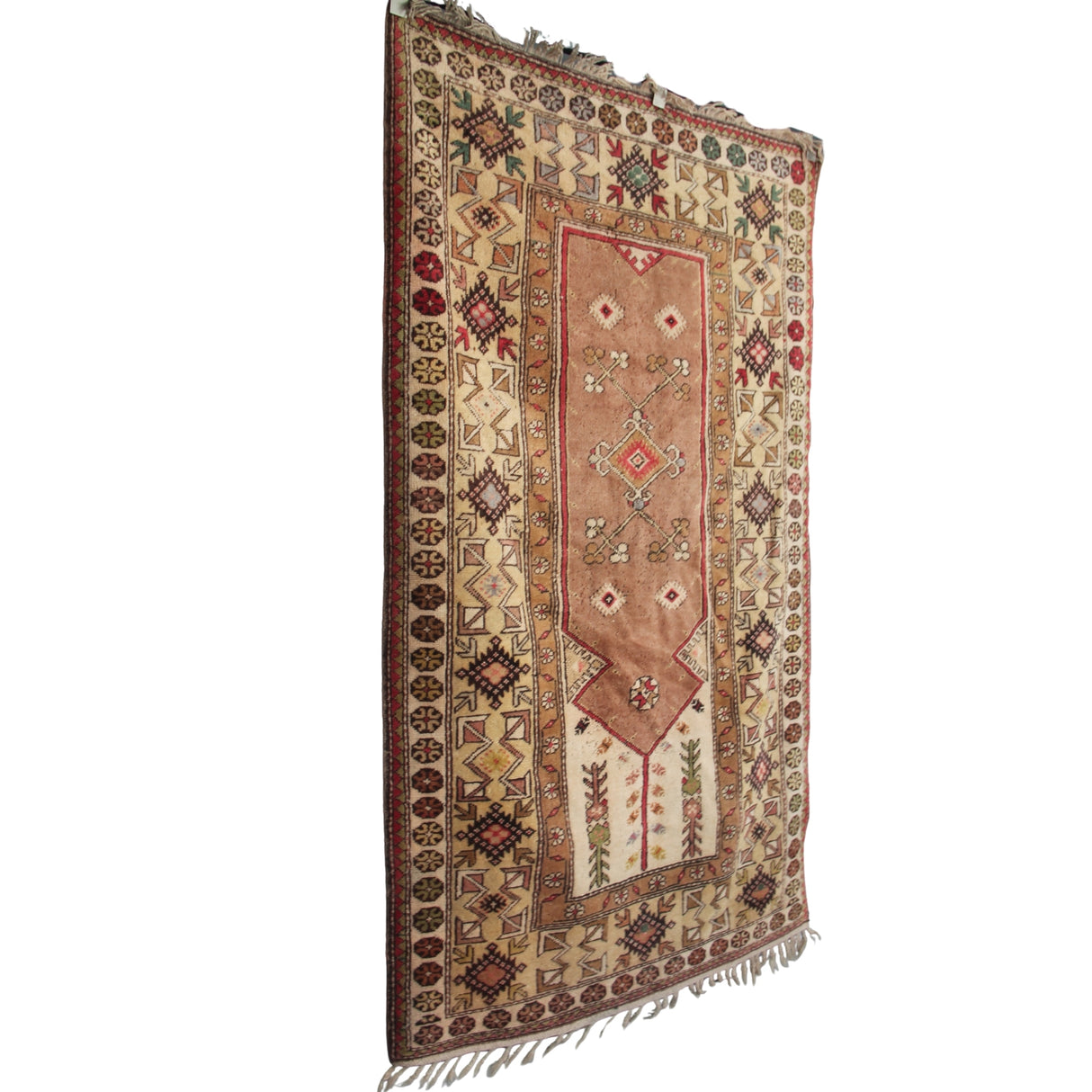 Vintage Handmade Turkish Rug - 3x6 ft | Brown Tribal Oushak Carpet for Bedroom