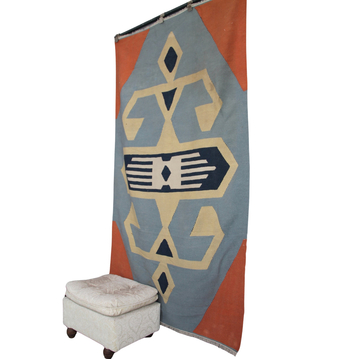 Curated Vintage Oushak Kilim - 4x7 ft | Handmade Blue Turkish Rug for Bedroom