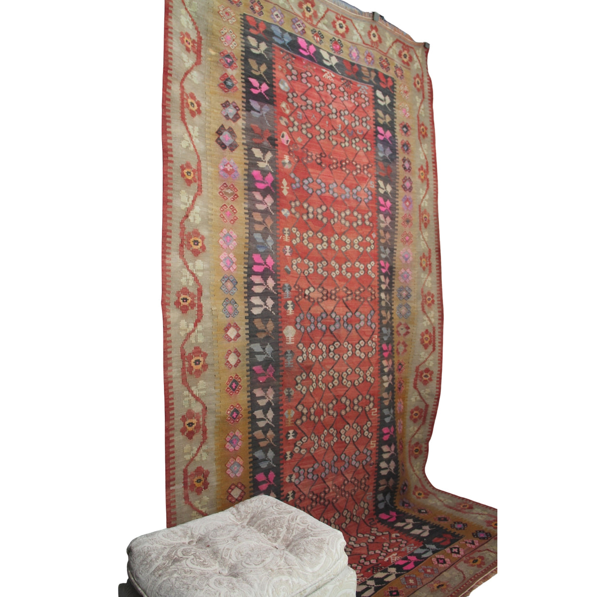 Vintage Curated Antique Kilim - 5x9 ft | Handmade Red Floral Turkish Rug