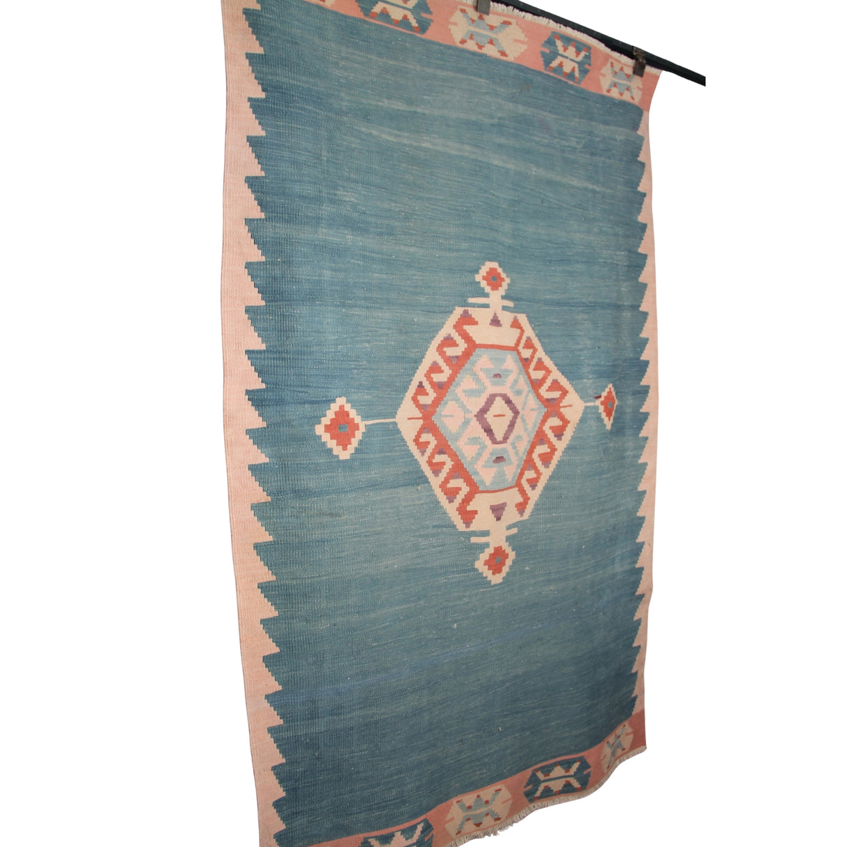 Vintage Blue Handmade Kilim - 3x6 ft | Turkish Tribal Flatweave Rug for Bedroom