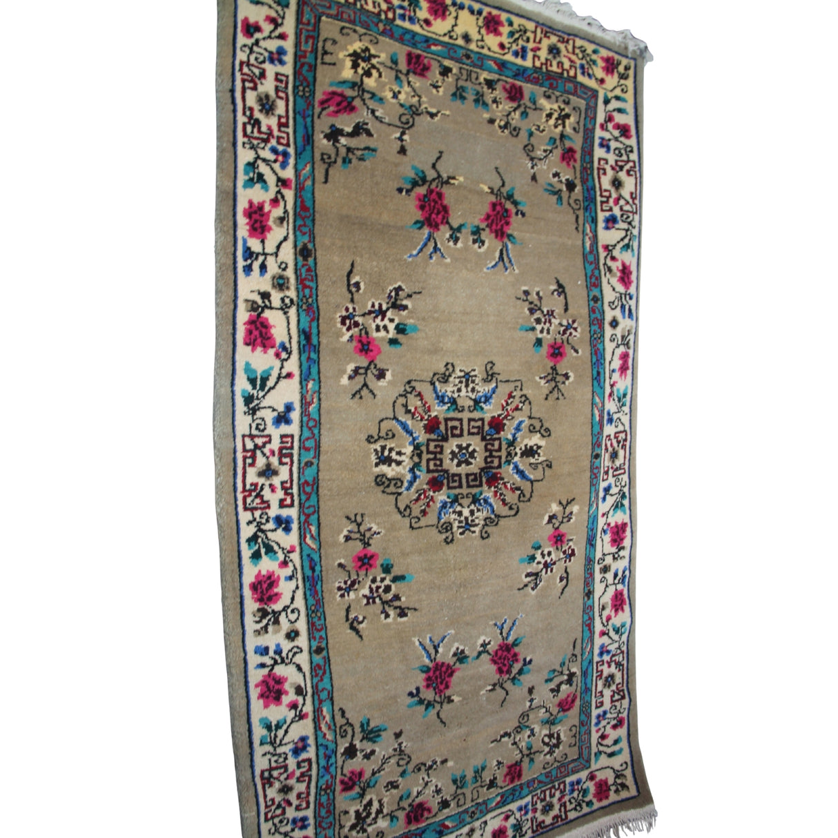 Curated Vintage Wool Rug - 3x6 ft | Brown Floral Handmade Rug for Bedroom Area