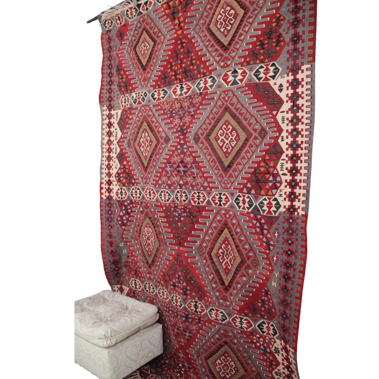 Vintage Curated Turkish Kilim - 4x8 ft | Wool Anatolian Red Boho Rug for Area