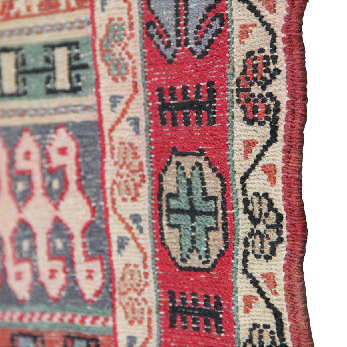 Vintage Soumak Kilim Rug - 3x3 ft | Wool Handmade Rustic Carpet for Area