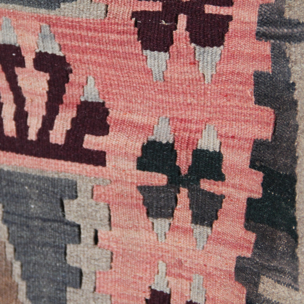 Brown And Pink Kilim - 3x6 ft | Wool Vintage Handmade Rug with Bohemian Style