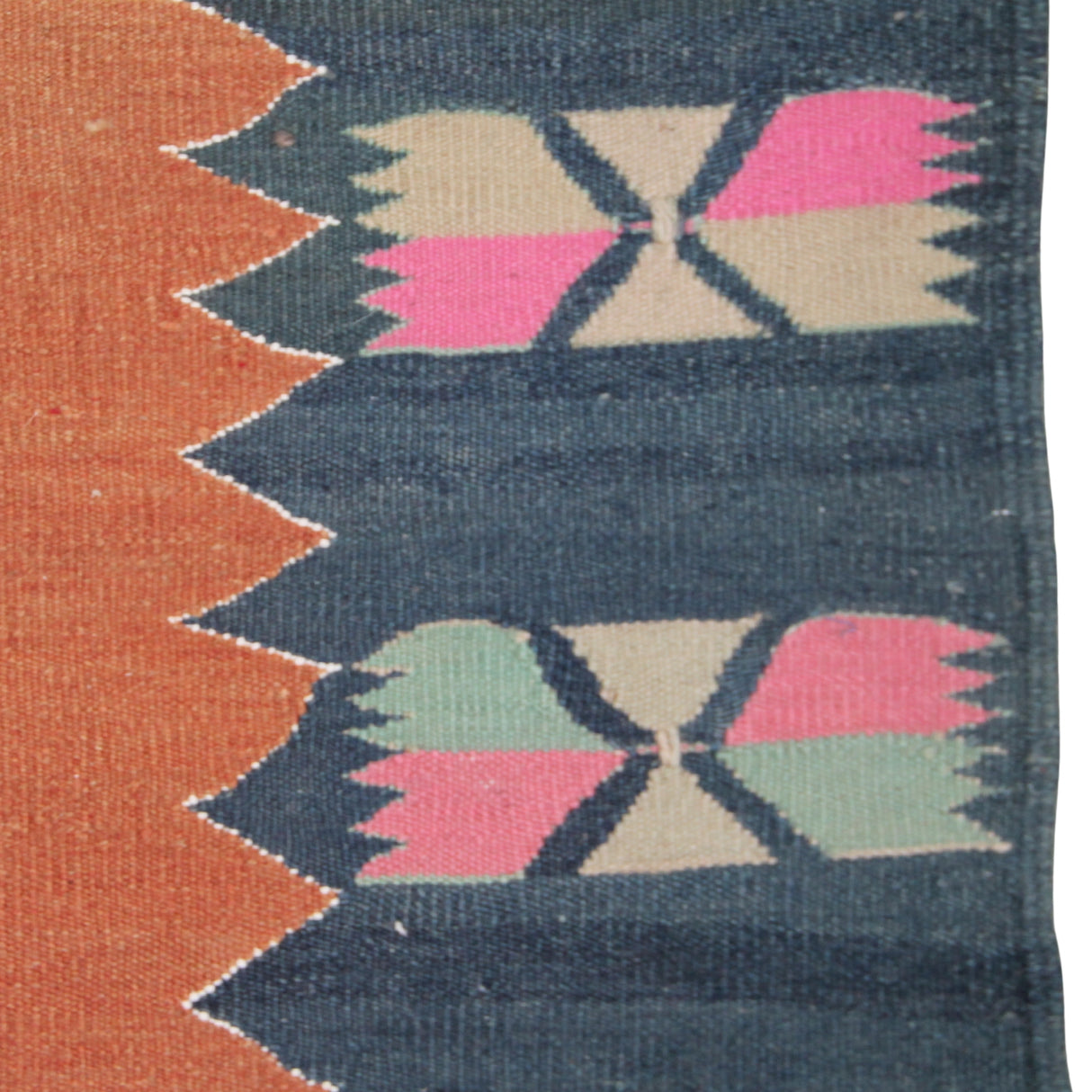 Orange Handmade Wool Kilim - 6x8 ft | Wool Vintage Turkish Rug for Living Room