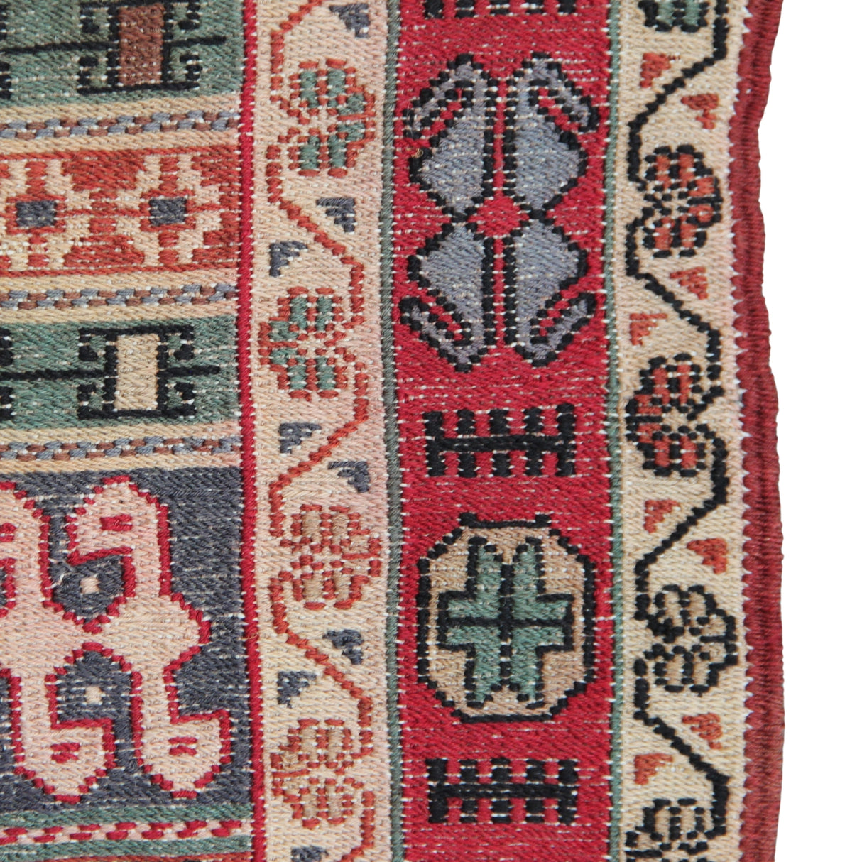 Vintage Soumak Kilim Rug - 3x3 ft | Wool Handmade Rustic Carpet for Area