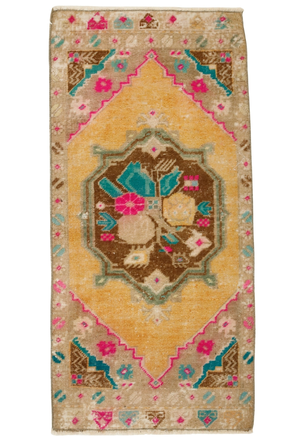 Çiçek Desenli El Dokuma Antika Halı / Sincik 51 x 107 cm