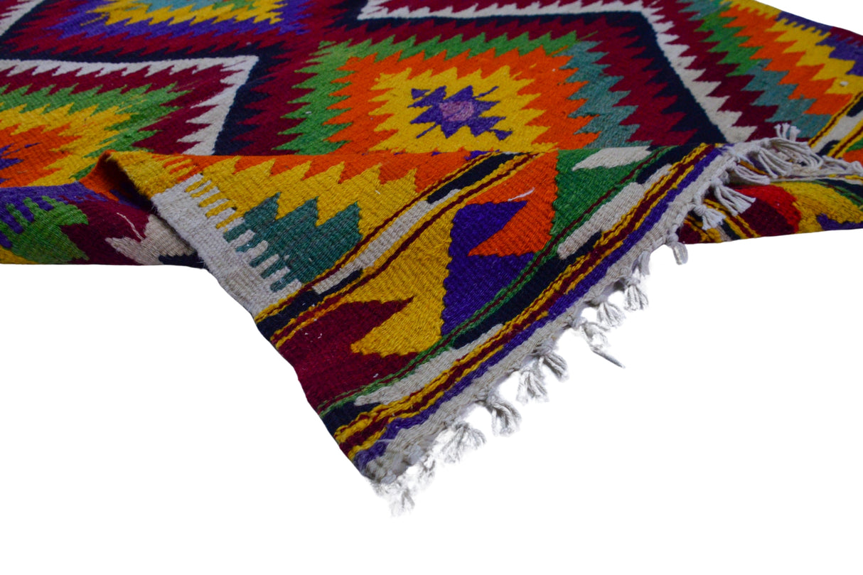 El Dokuma Geometrik Desenli Antika Halı / Sirge 92 x 115 cm