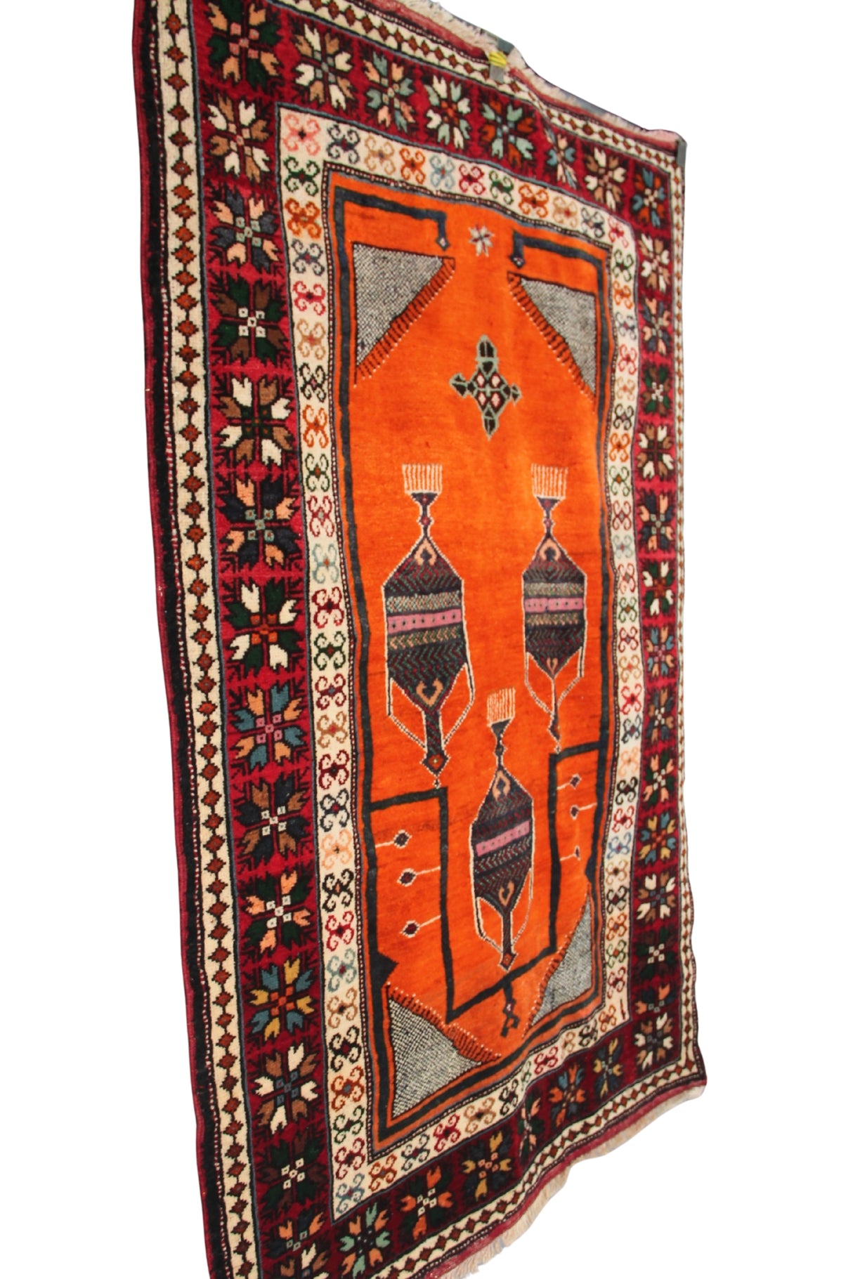 Antique Nomadic Turkish Rug, 4x5 ft | Wool Orange Carpet, Handmade Oushak Rug