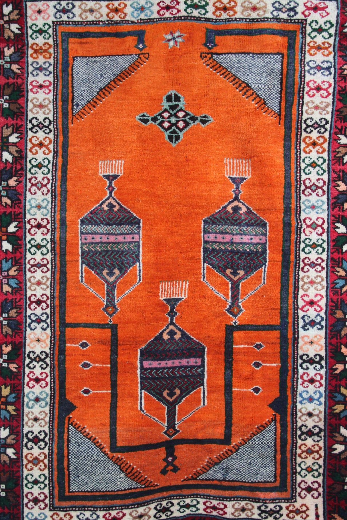 Antique Nomadic Turkish Rug, 4x5 ft | Wool Orange Carpet, Handmade Oushak Rug