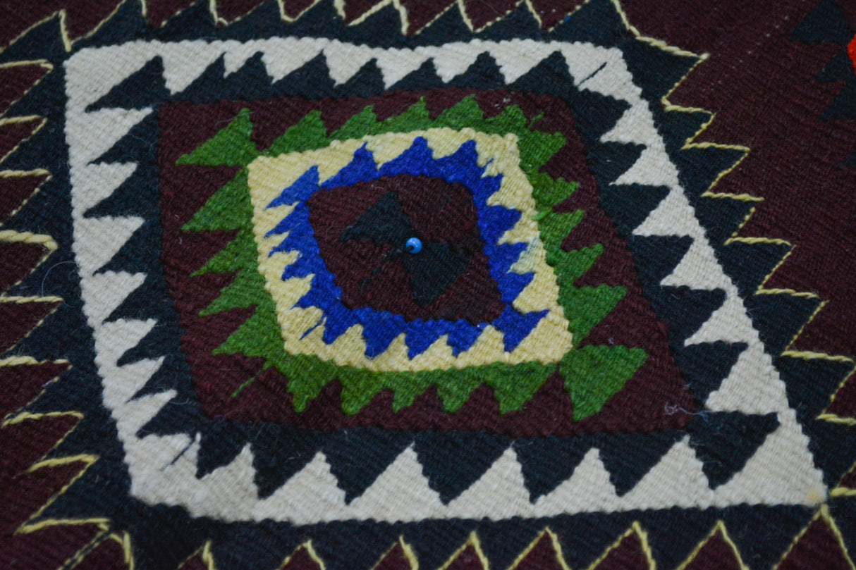 Aslanapa / 2x3 Red Tribal Turkish Kilim Rug Detail