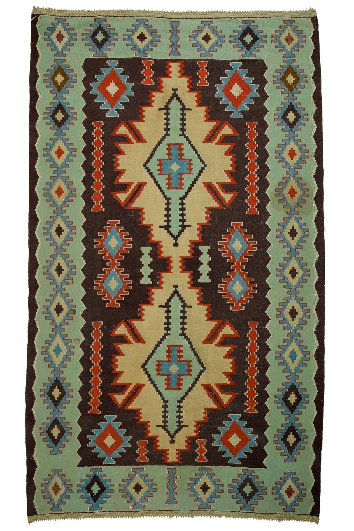Asmakaya / 5x8 Green Vintage Oriental Kilim Rug Front Side
