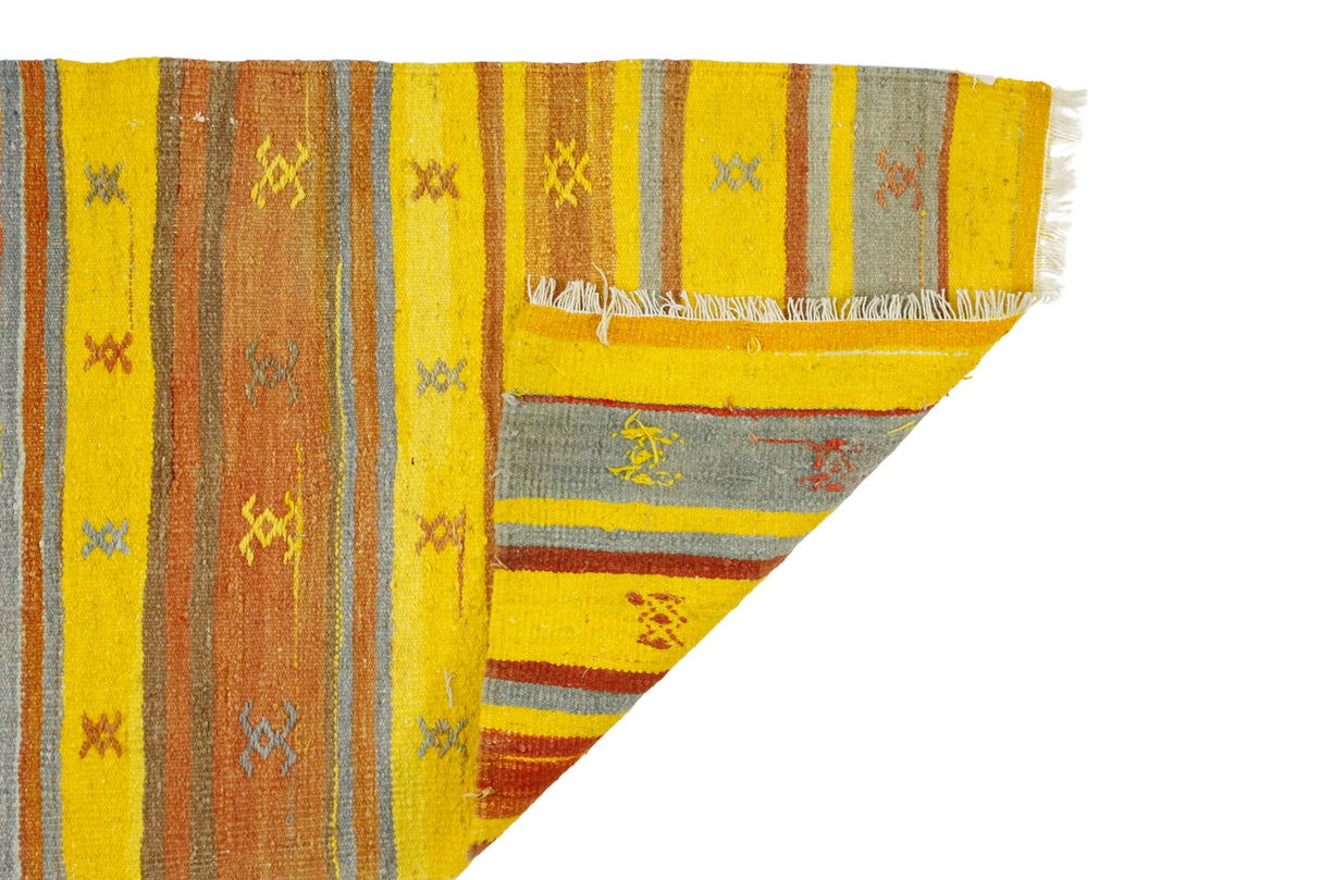 Belkaya / 2x8 Yellow Striped Vintage Kilim Runner Back Side