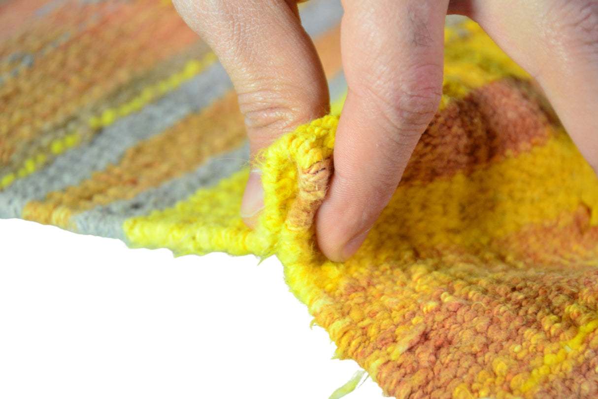 Belkaya / 2x8 Yellow Striped Vintage Kilim Runner Thickness