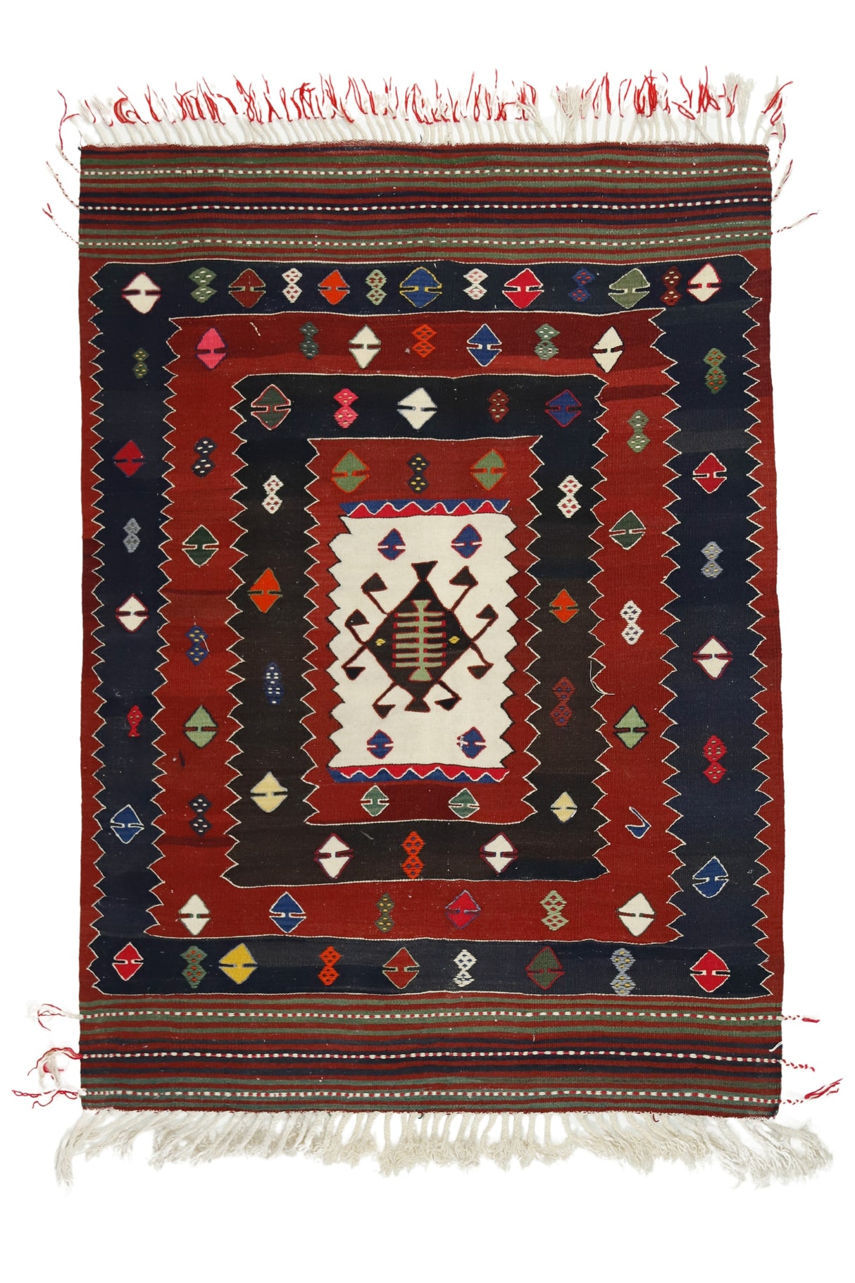 Davutlar / 4x5 Vintage Bohemian Kilim Rug Front Side