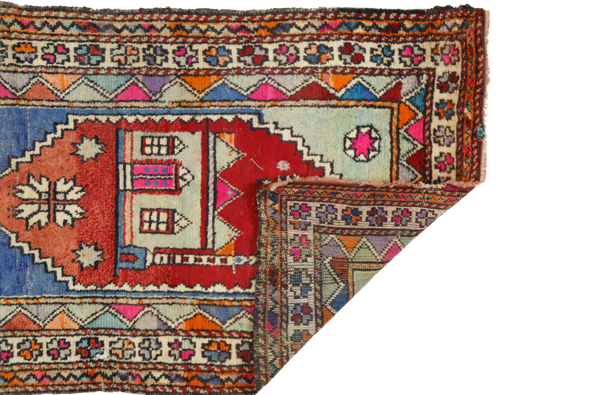 Dedeburnu / 2x4 Old Handmade Tribal Prayer Rug Back Side