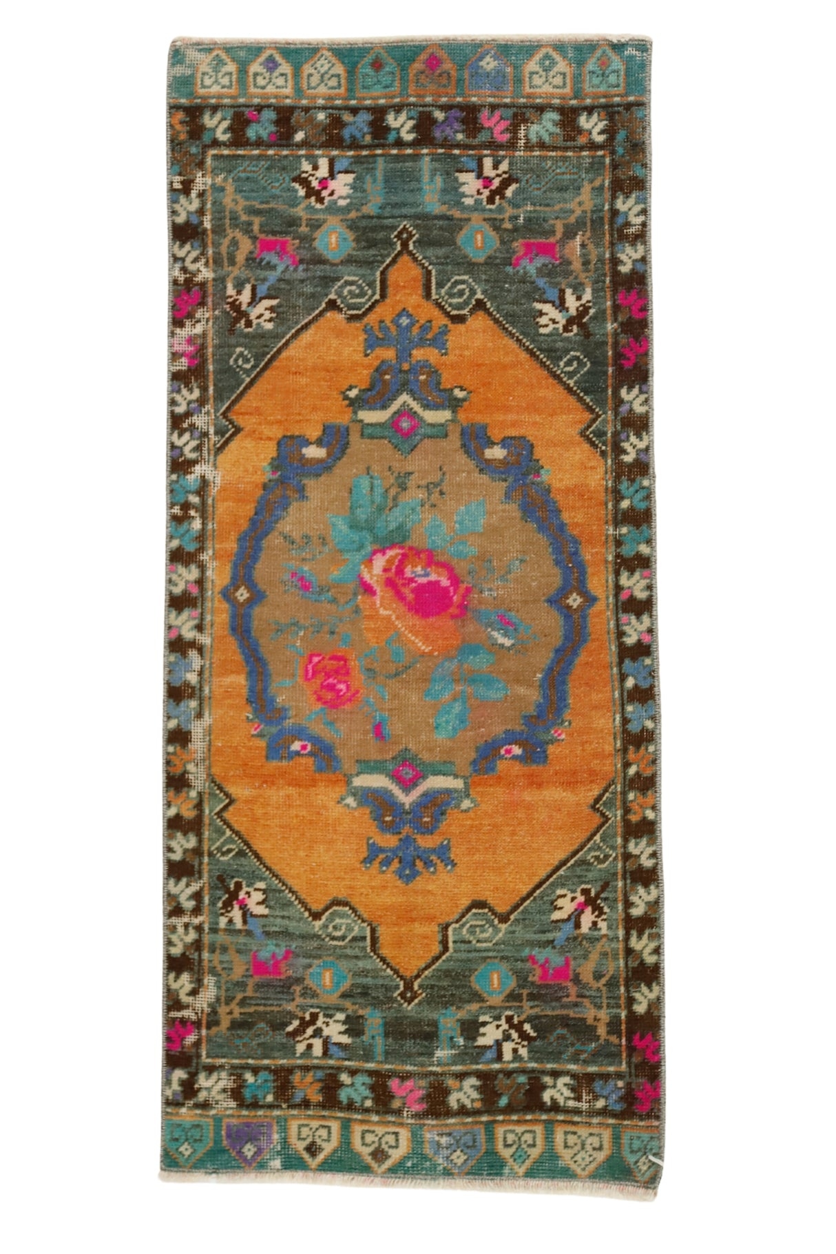Deregumu / 1x3 Floral Vintage Turkish Rug Front Side