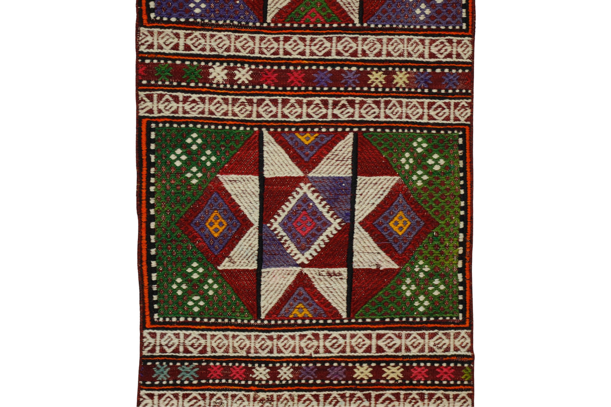 Eceabat / 1x8 Oriental Wool Kilim Runner Close Up