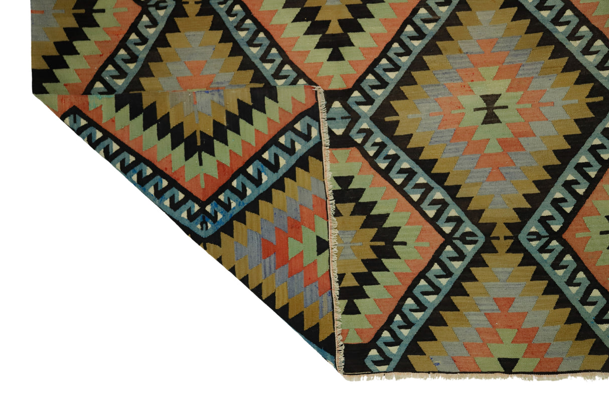 Emirli / 6x10 Geometric Vintage Wool Kilim Rug Back Sİde