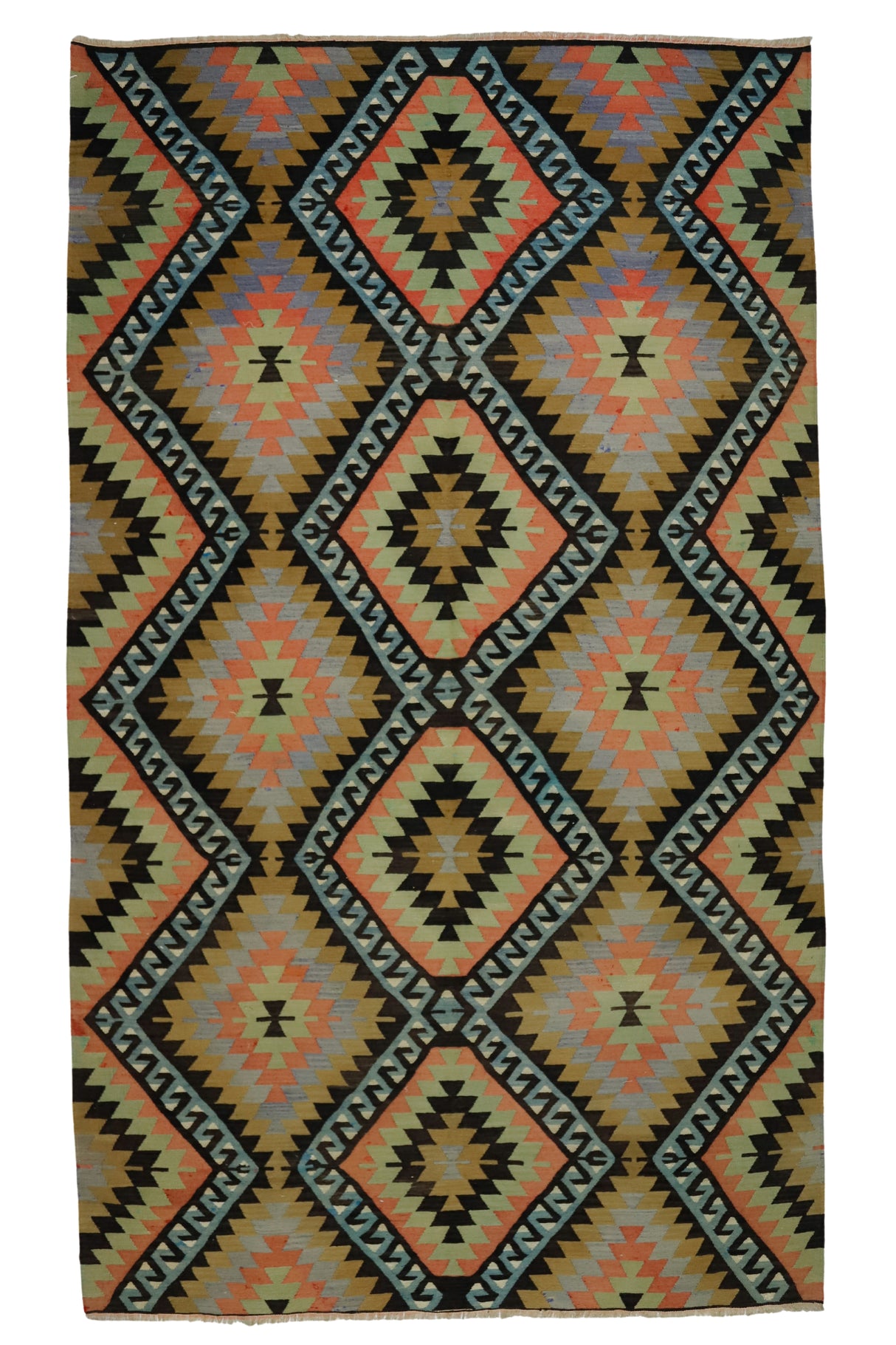 Emirli / 6x10 Geometric Vintage Wool Kilim Rug Front Side
