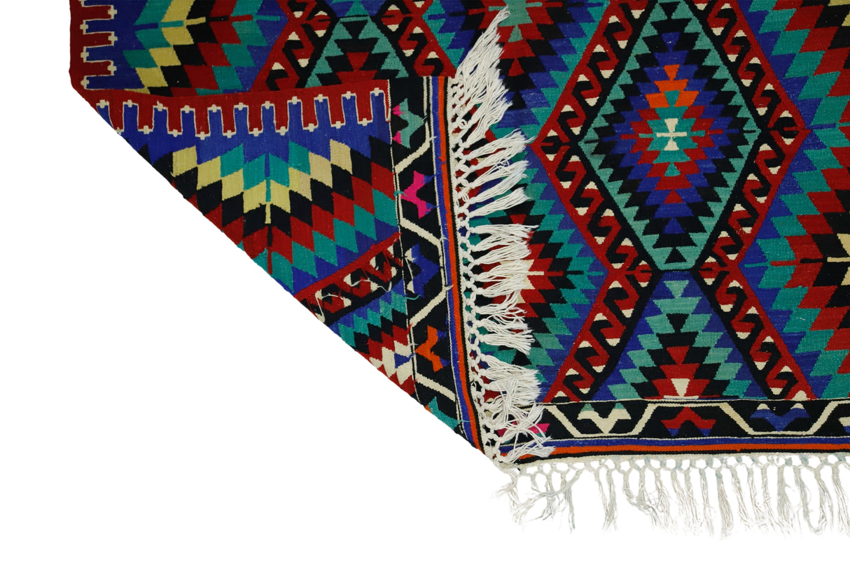 Faralya /5x8 Multi-Color Boho Handmade Kilim Rug Back Side