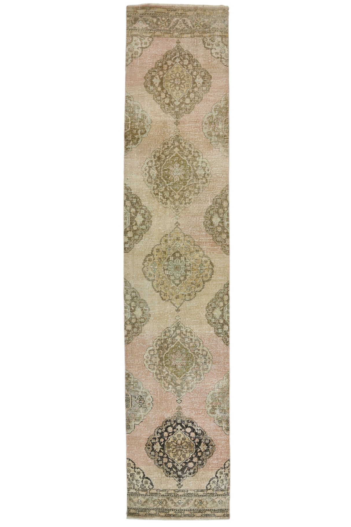 Hamidiye / 2x13 Pastel Pink Vintage Rug Runner Front Side