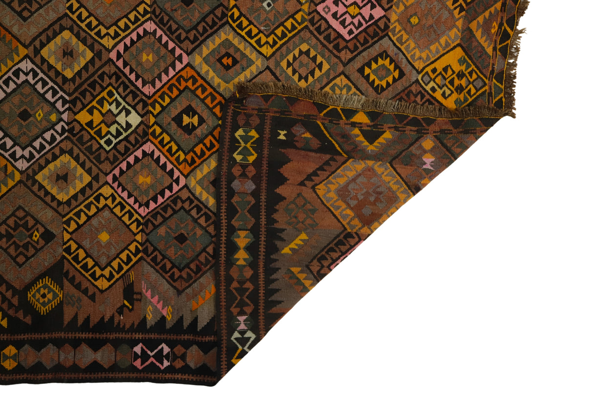 Hapanlı / 5x12 Brown Vintage Kurdish Kilim Runner Back Side
