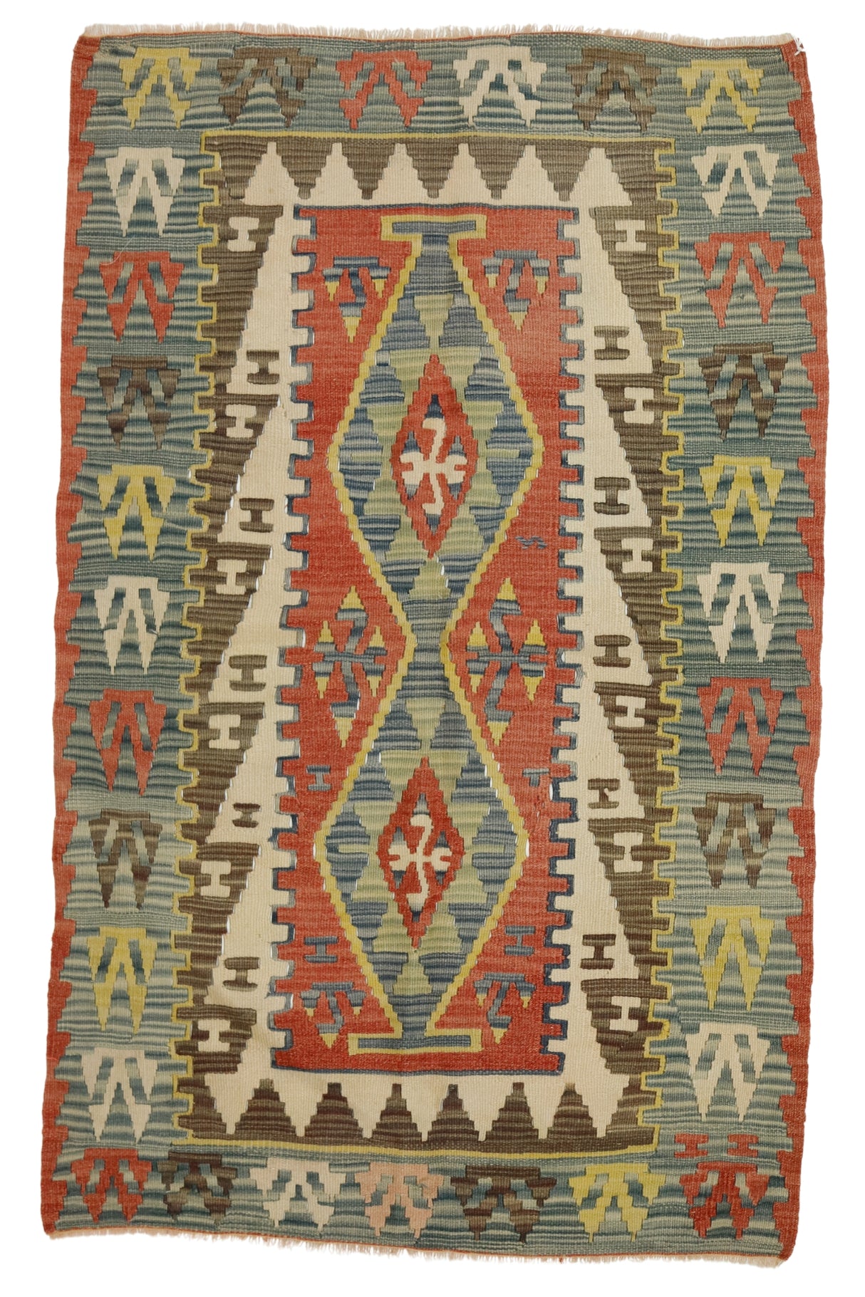 Helvadere / 3x5 Vintage Turkish Area Kilim Rug Front Side