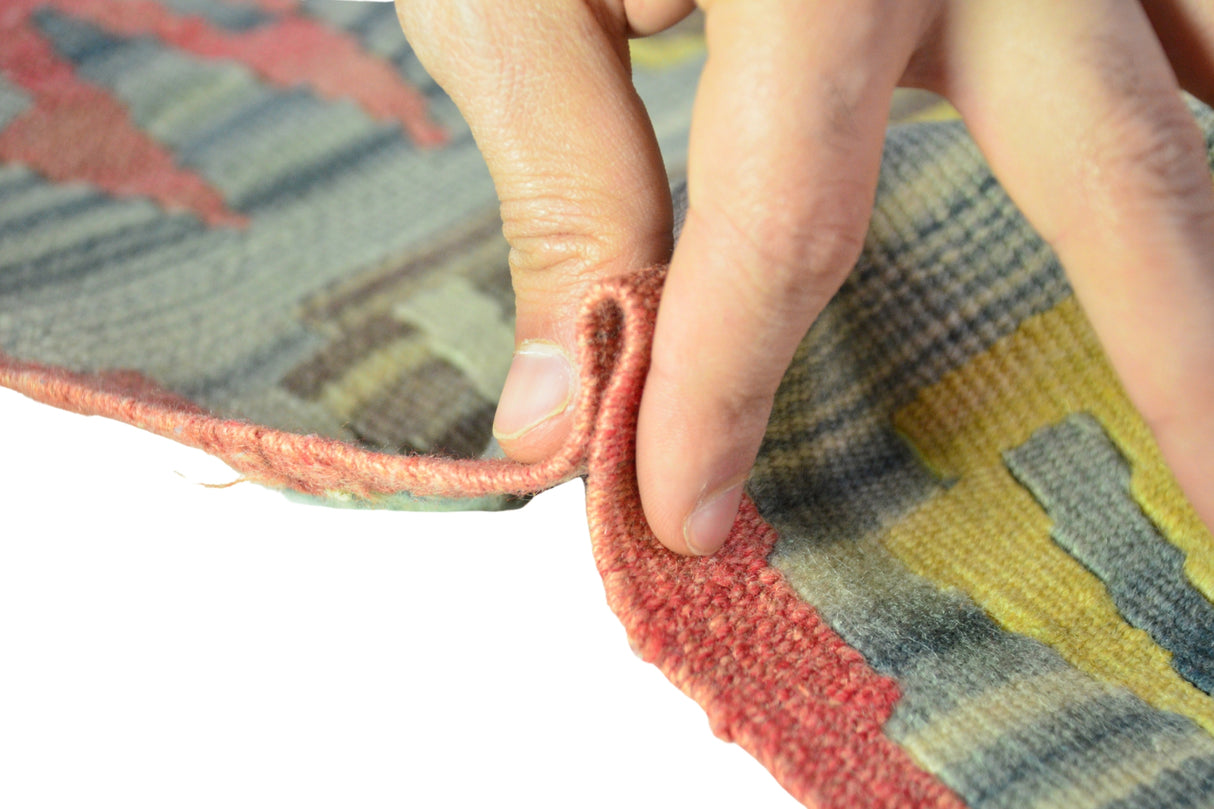 Helvadere / 3x5 Vintage Turkish Area Kilim Rug Thickness