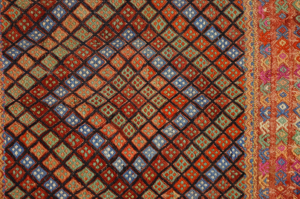 Kalafat / 3x3 Rustic Old Handmade Kilim Rug Close Up