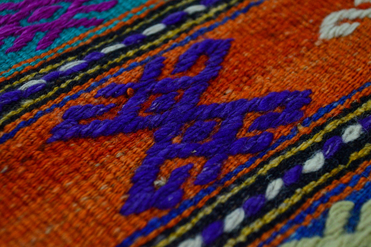 Karlık / 2x13 Wool Bohemian Kilim Runner Detail