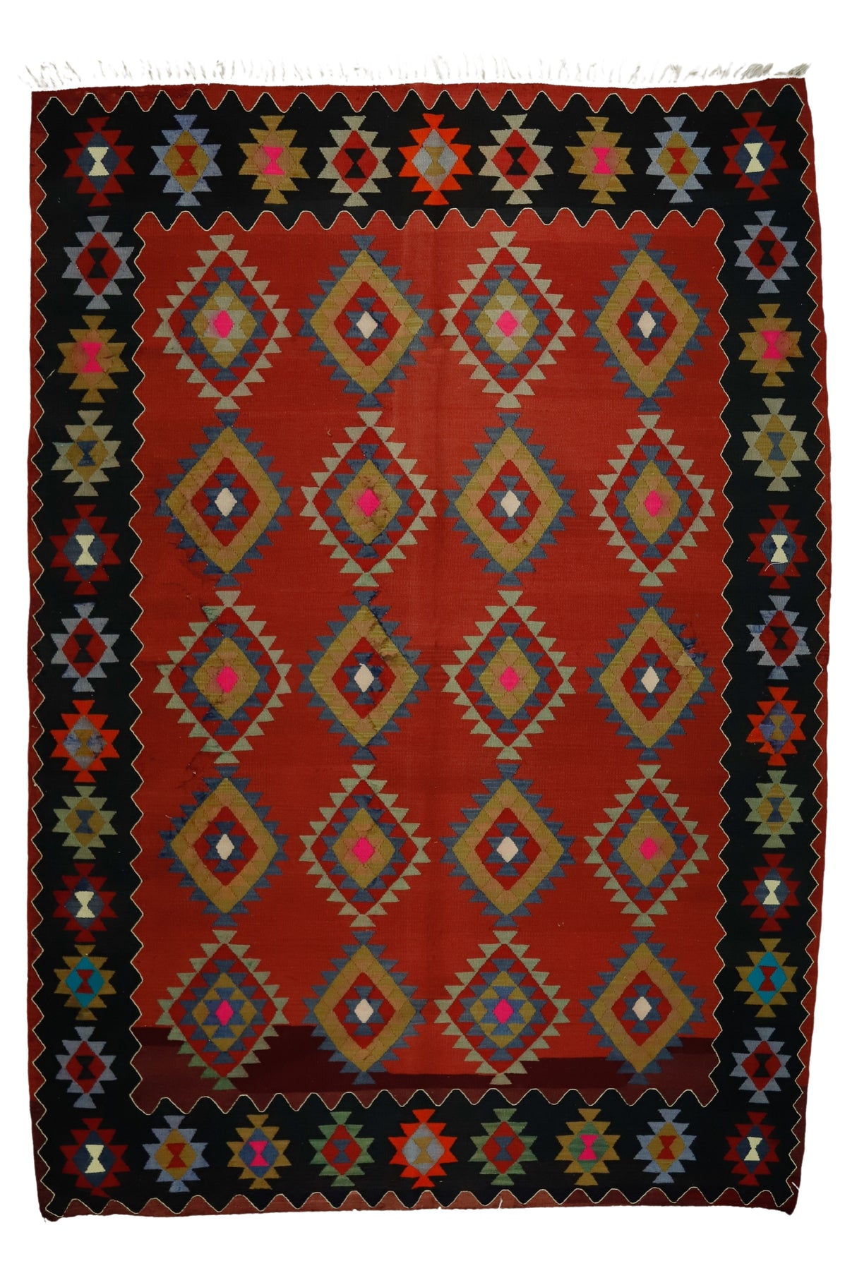 Ortaca / 6x9 Red Boho Kilim Rug Front Side